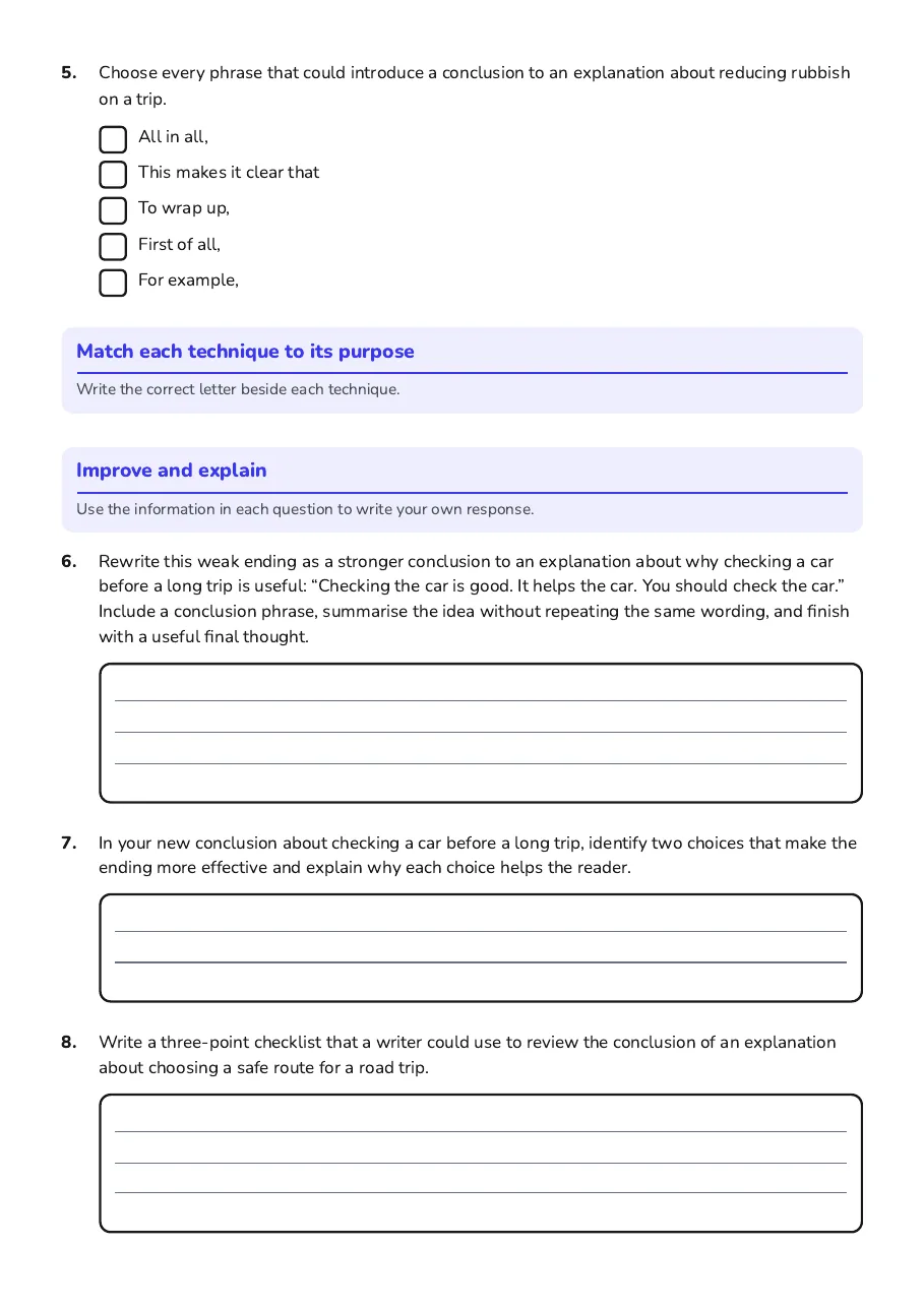 Unlocking Vocabulary Skills, page 2 of 3: Match each technique to its purpose, Improve and explain