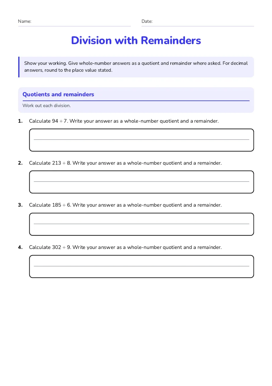 Division with Remainders, page 1 of 4: Quotients and remainders