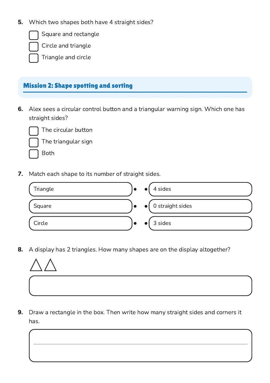 Shapes in Space, page 2 of 3: Mission 2: Shape spotting and sorting
