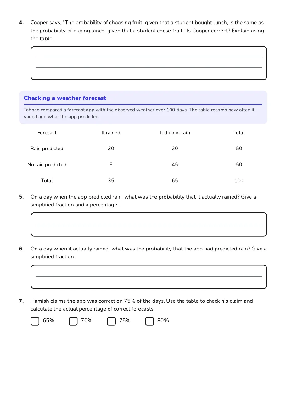 Conditional Probability Exploration, page 2 of 3: Checking a weather forecast
