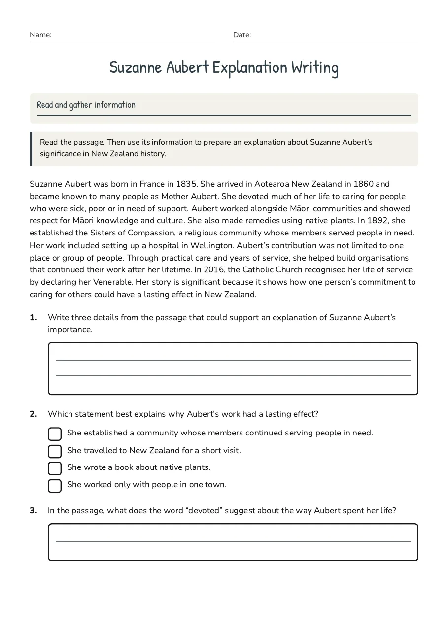 Suzanne Aubert Explanation Writing, page 1 of 3: Read and gather information