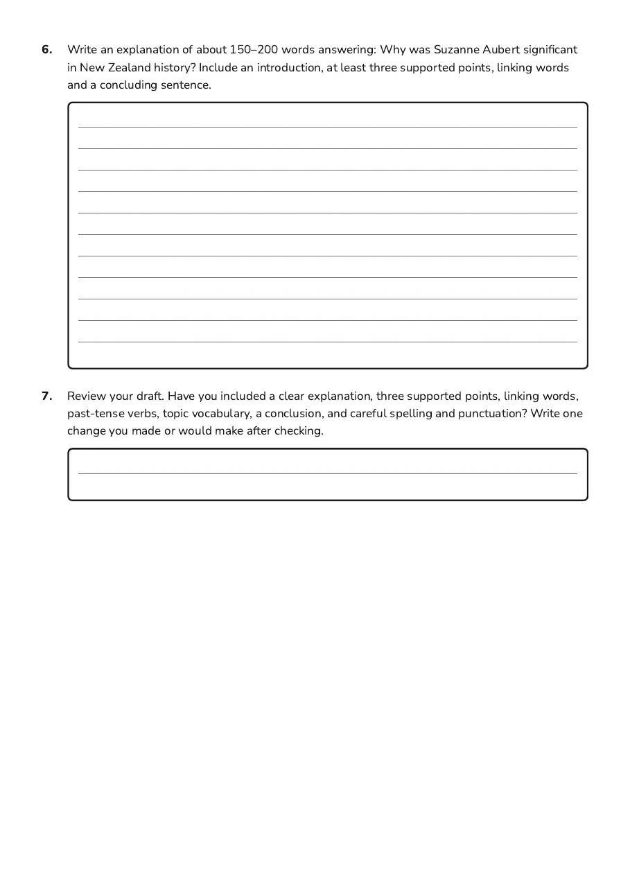 Suzanne Aubert Explanation Writing, page 3 of 3: 6. Write an explanation of about 150–200 words answering: Why was Suzanne Aubert…