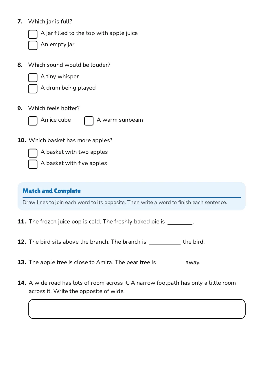 Comparative Words Worksheet, page 2 of 4: Match and Complete