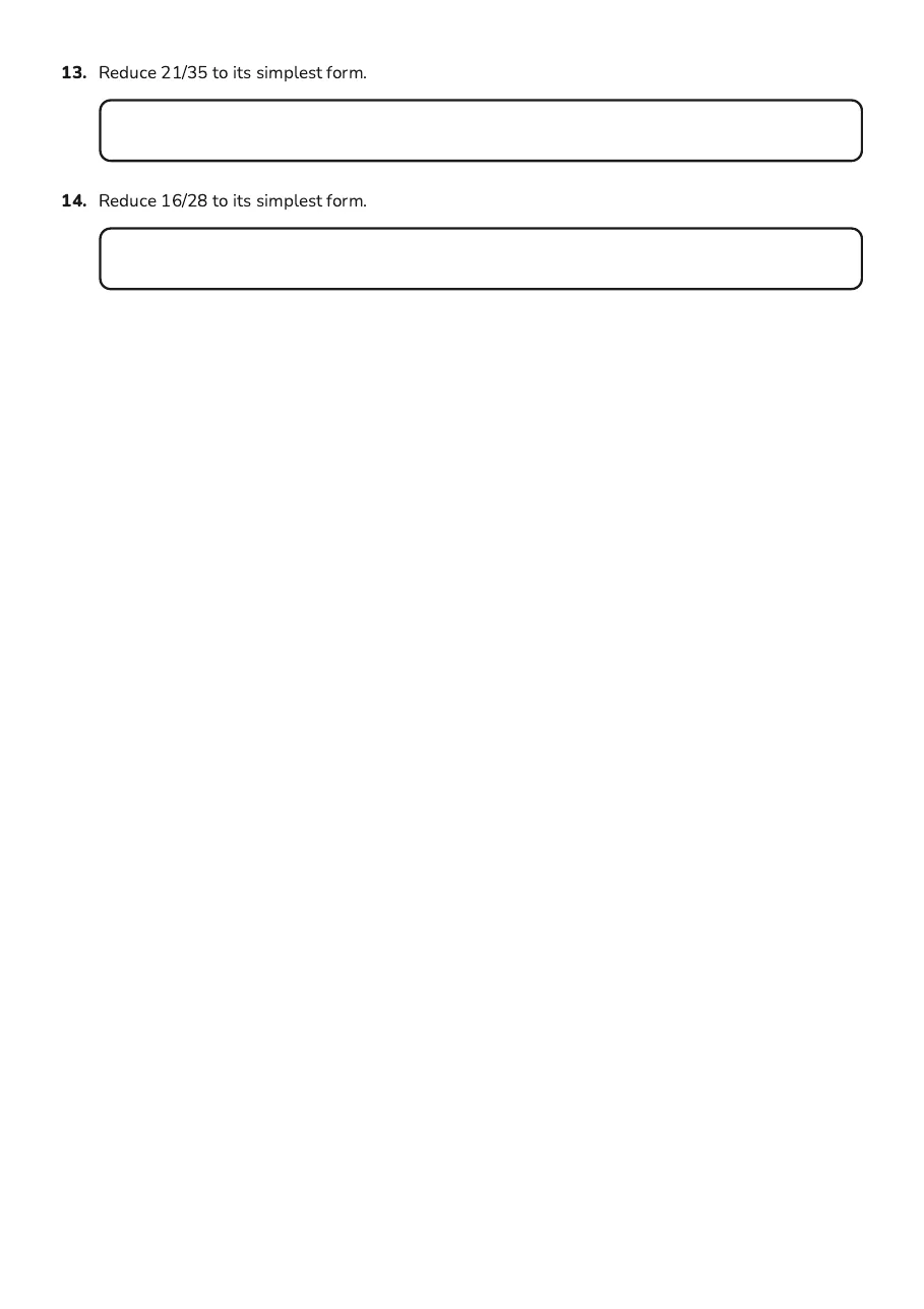 Adding Subtracting Fractions Worksheet, page 3 of 3: 13. Reduce 21/35 to its simplest form.
