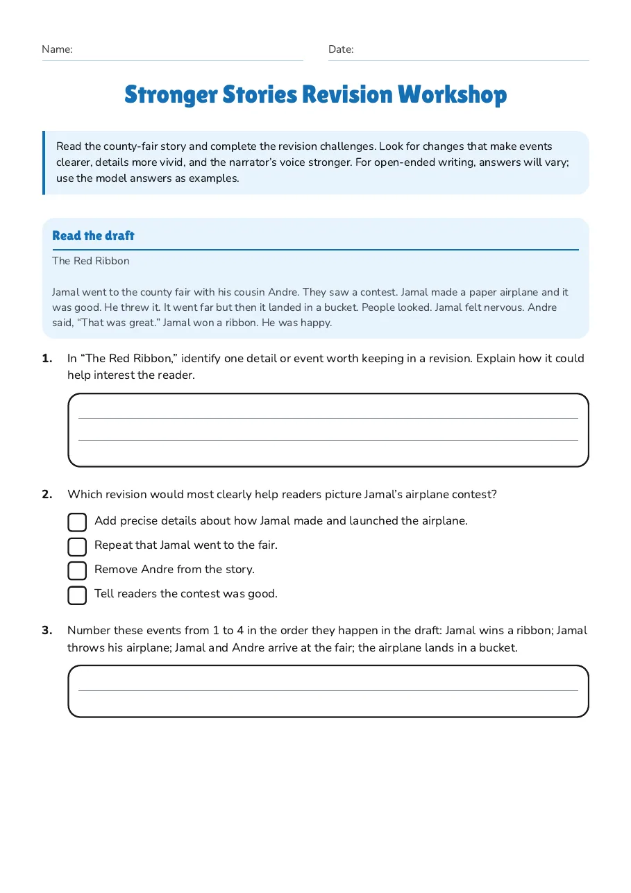 Stronger Stories Revision Workshop, page 1 of 3: Read the draft