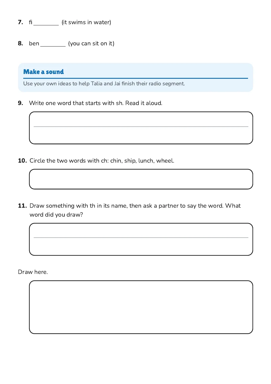 Consonant Digraphs Practice, page 2 of 2: Make a sound
