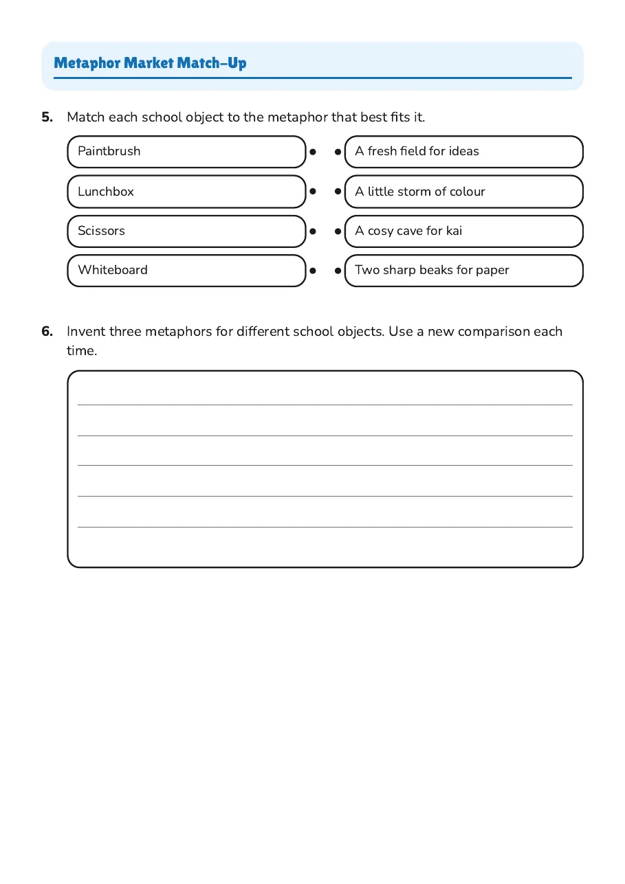 Metaphor Market Writing, page 3 of 4: Metaphor Market Match-Up