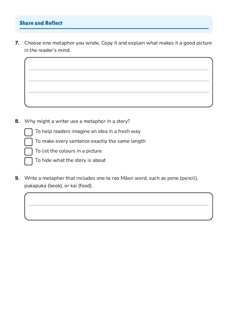 Metaphor Market Writing, page 4 of 4: Share and Reflect