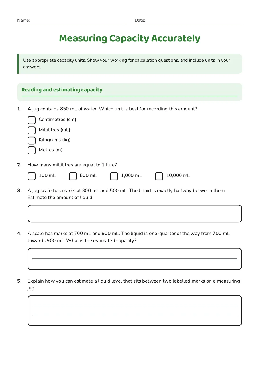 Measuring Capacity Accurately, page 1 of 3: Reading and estimating capacity