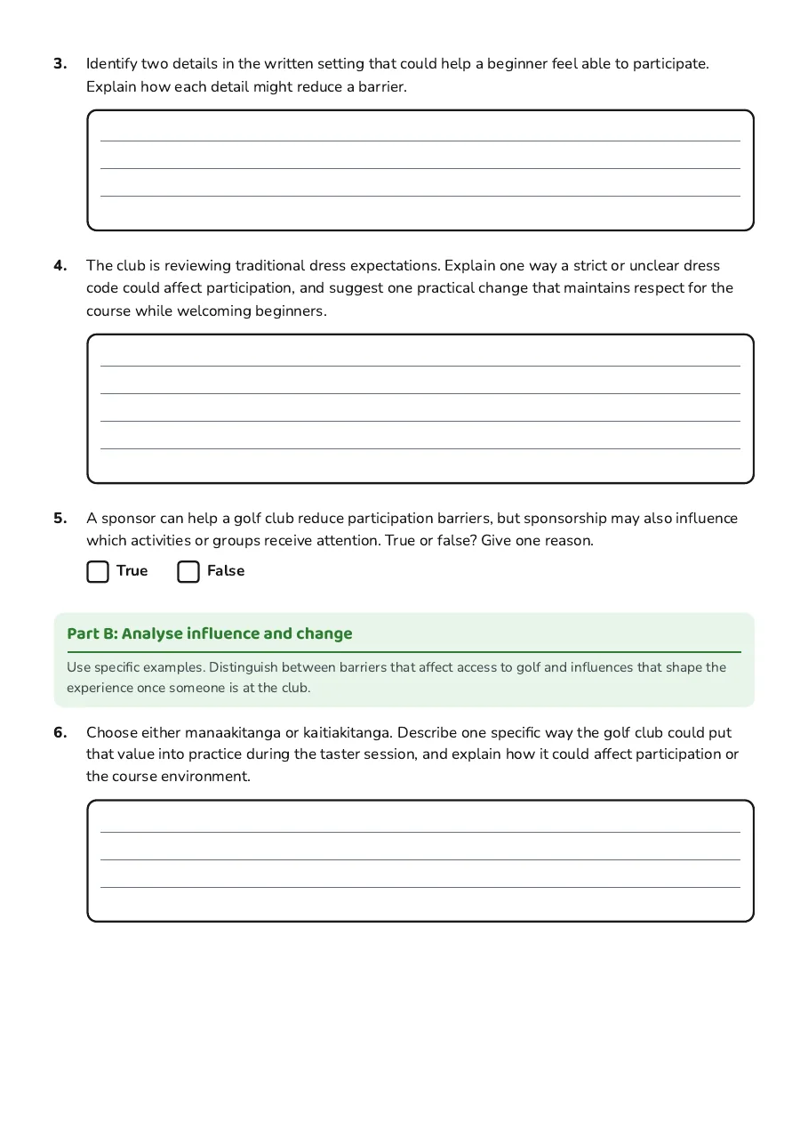 Sociocultural Influences in Golf, page 2 of 3: Part B: Analyse influence and change