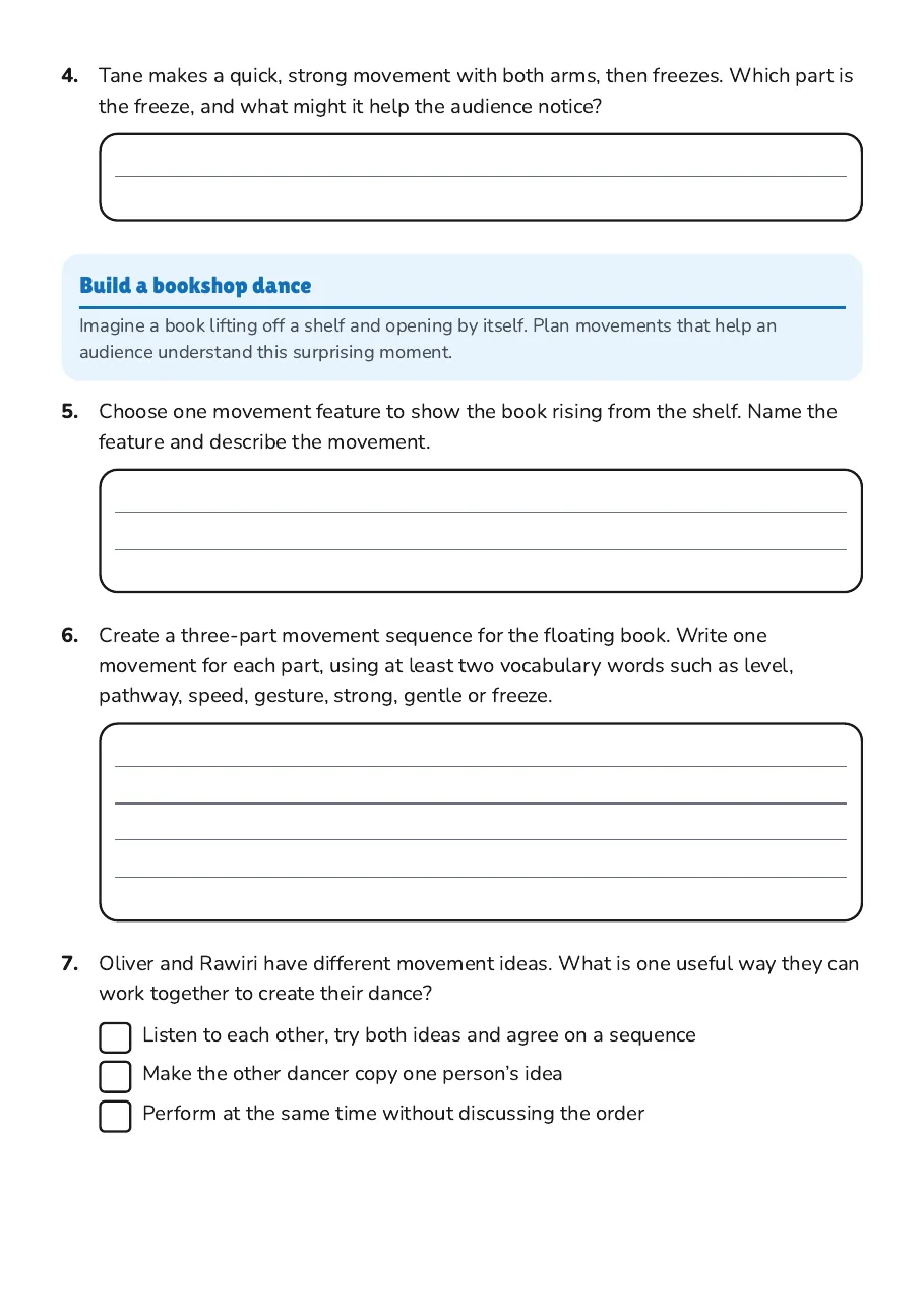 Creating Dance Vocabulary, page 2 of 3: Build a bookshop dance