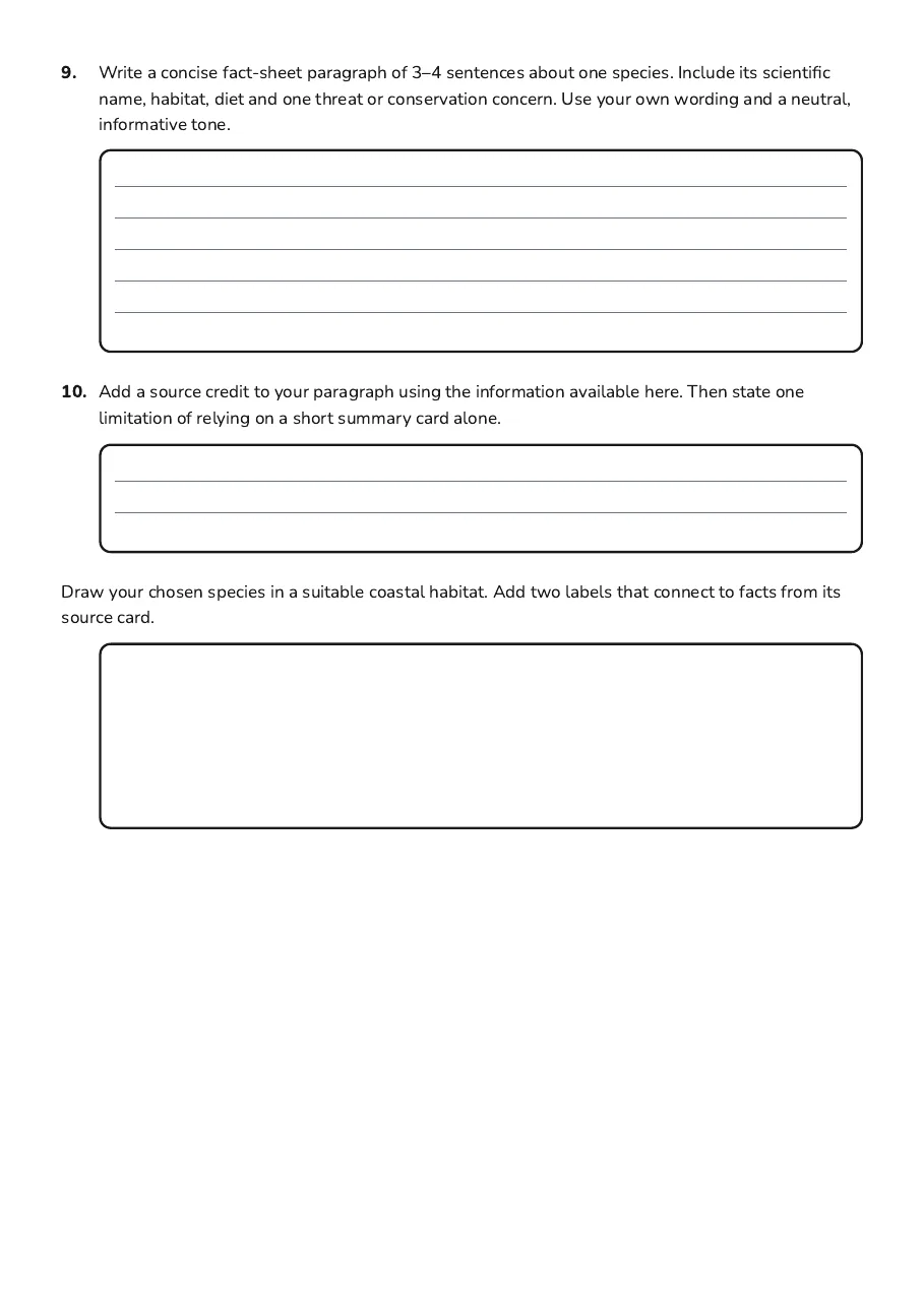 Nature Research Fact Sheet, page 3 of 3: 9. Write a concise fact-sheet paragraph of 3–4 sentences about one species. Include its…