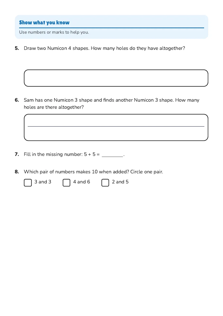 Numicon Shapes Double Activity, page 2 of 2: Show what you know