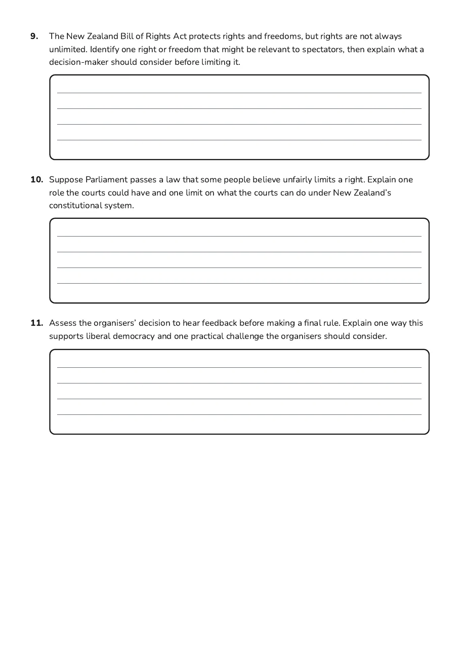 Government Concepts Overview, page 3 of 3: 9. The New Zealand Bill of Rights Act protects rights and freedoms, but rights are not…