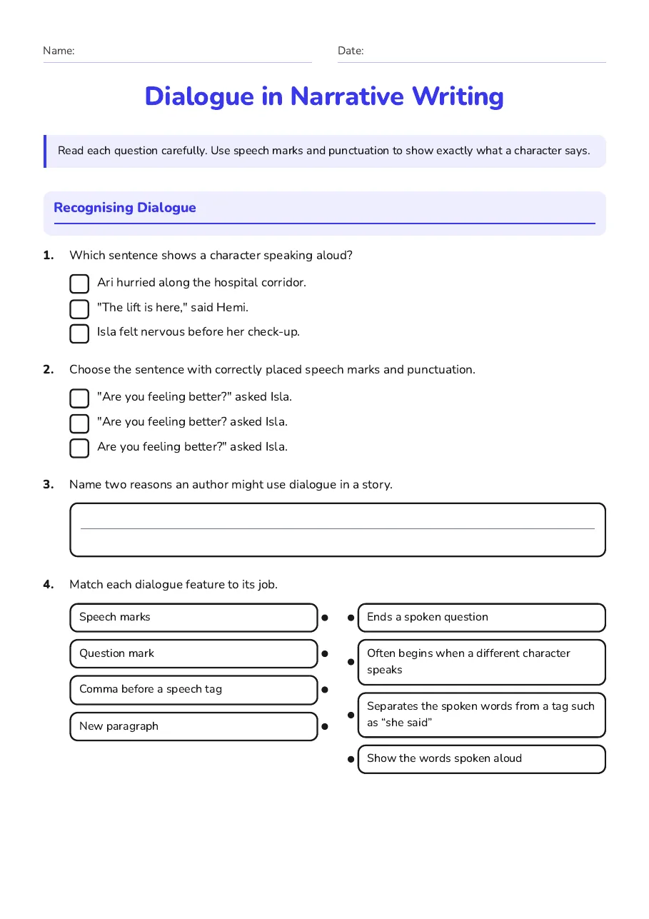 Dialogue in Narrative Writing, page 1 of 2: Recognising Dialogue