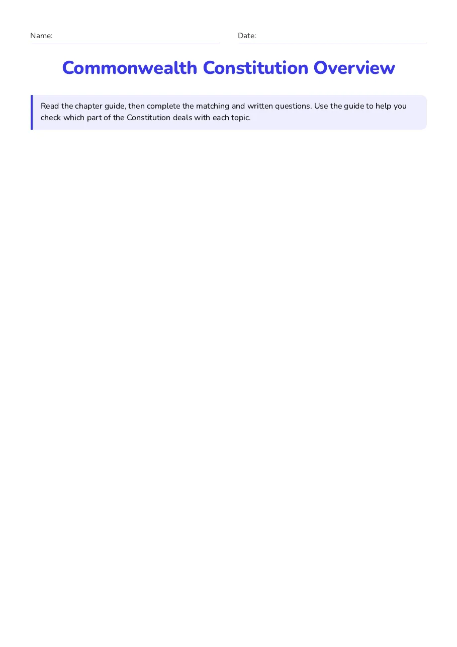 Commonwealth Constitution Overview, page 1 of 3: Read the chapter guide, then complete the matching and written questions. Use the guide…