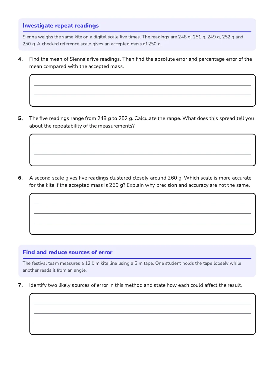 Measurement Error Analysis Project, page 2 of 3: Investigate repeat readings, Find and reduce sources of error