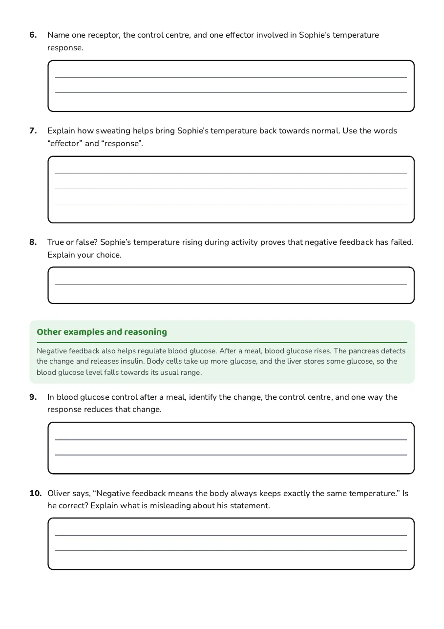 Negative Feedback Systems Worksheet, page 2 of 3: Other examples and reasoning
