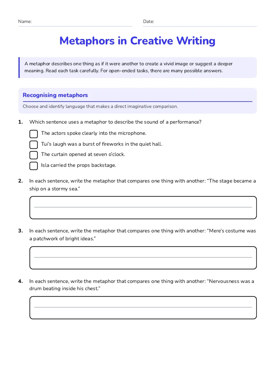 Metaphors in Creative Writing, page 1 of 4: Recognising metaphors