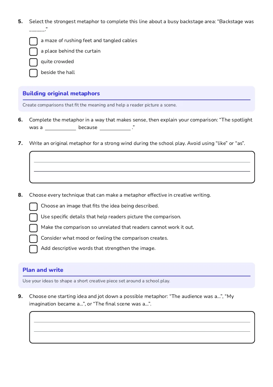 Metaphors in Creative Writing, page 2 of 4: Building original metaphors, Plan and write