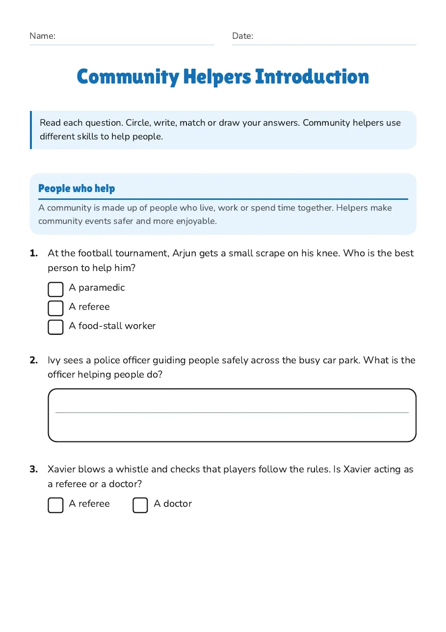 Community Helpers Introduction, page 1 of 3: People who help