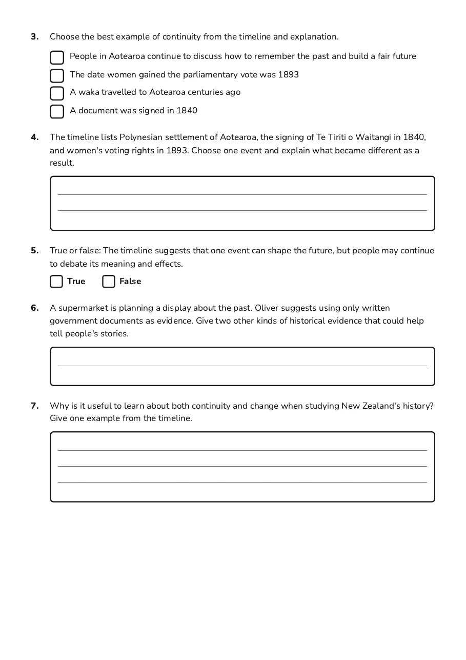 New Zealand's Shaping History, page 2 of 3: 3. Choose the best example of continuity from the timeline and explanation.