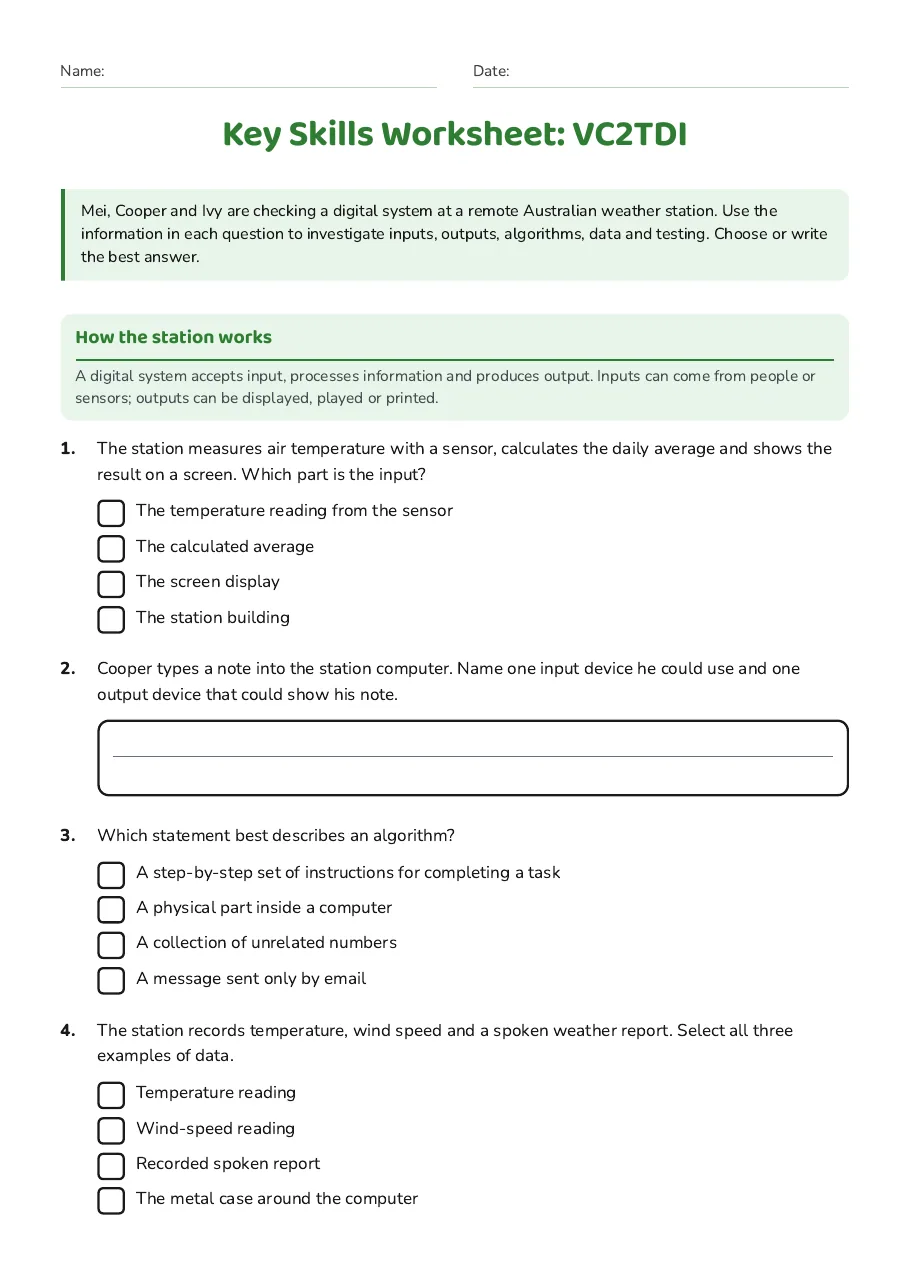 Key Skills Worksheet: VC2TDI, page 1 of 3: How the station works