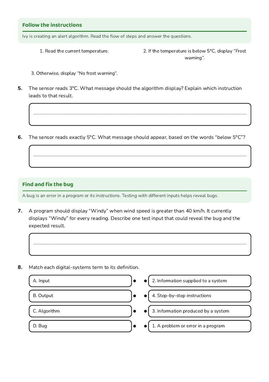 Key Skills Worksheet: VC2TDI, page 2 of 3: Follow the instructions, Find and fix the bug