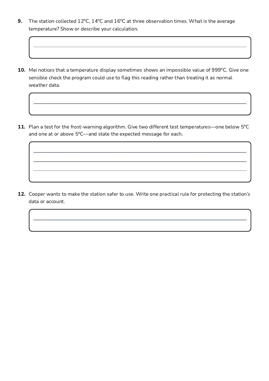 Key Skills Worksheet: VC2TDI, page 3 of 3: 9. The station collected 12°C, 14°C and 16°C at three observation times. What is the…
