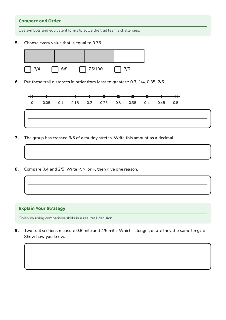 Comparing Decimals and Fractions, page 2 of 3: Compare and Order, Explain Your Strategy