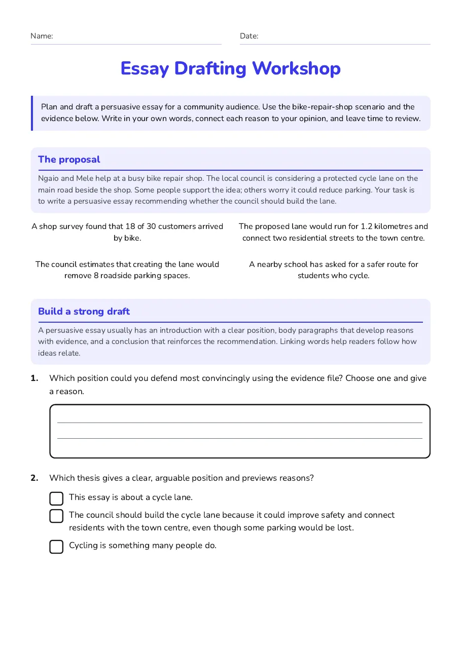 Essay Drafting Workshop, page 1 of 3: The proposal, Build a strong draft
