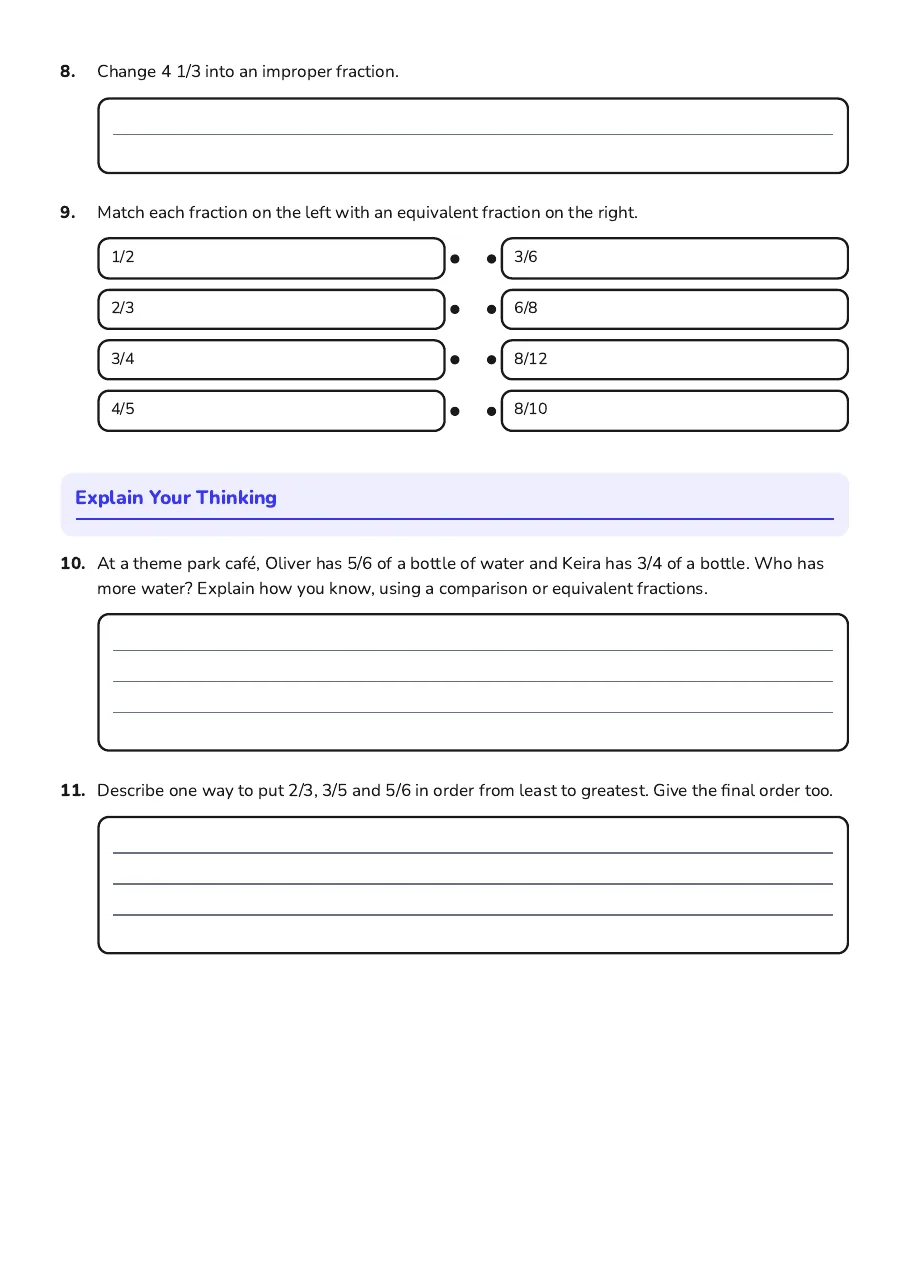 Fractions Post-Test Review, page 2 of 2: Explain Your Thinking