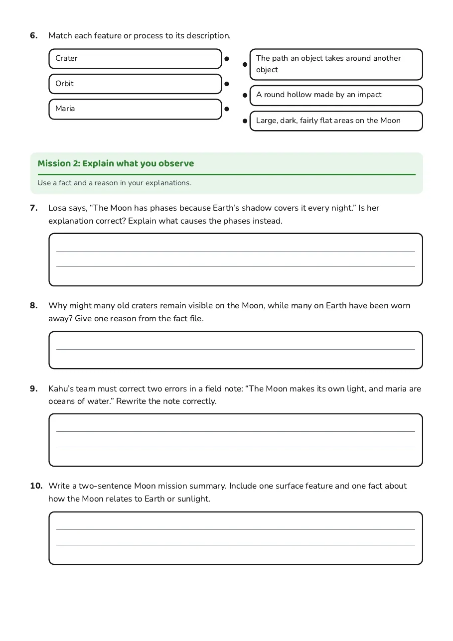 Moon Facts and Features, page 2 of 2: Mission 2: Explain what you observe