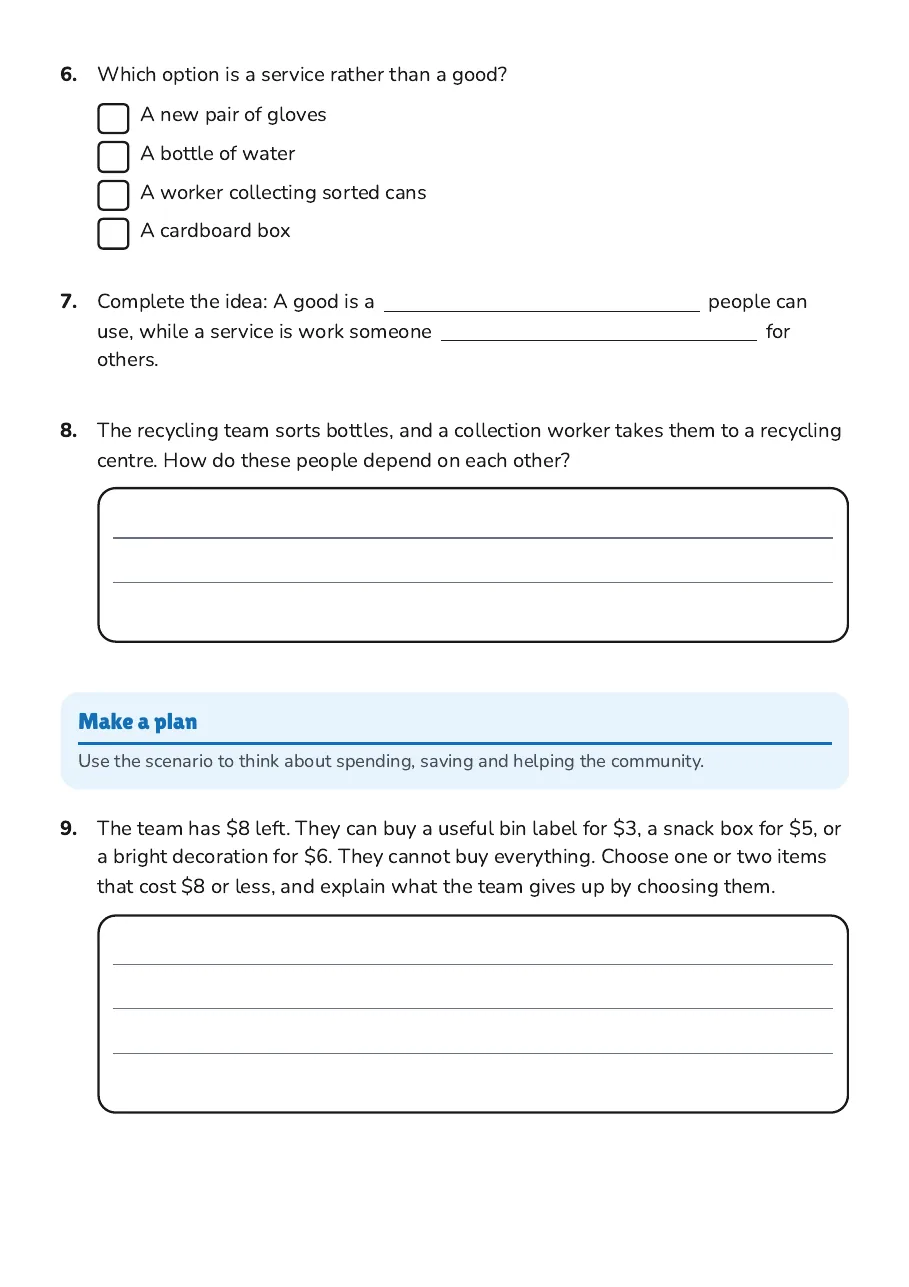 Needs Wants Economics Basics, page 3 of 4: Make a plan