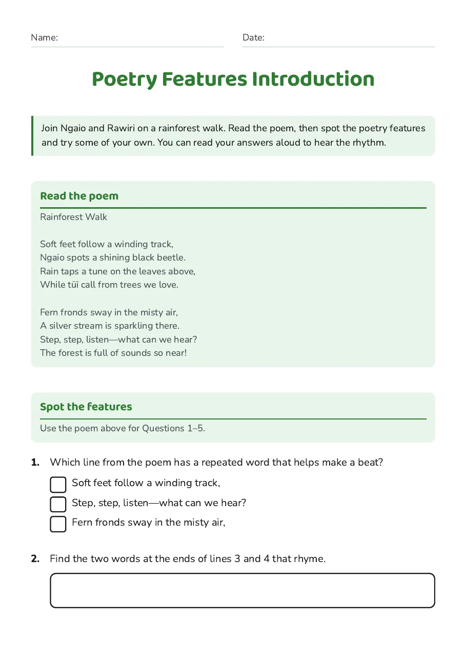 Poetry Features Introduction, page 1 of 3: Read the poem, Spot the features