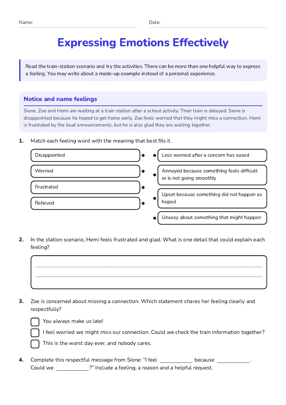 Expressing Emotions Effectively, page 1 of 3: Notice and name feelings
