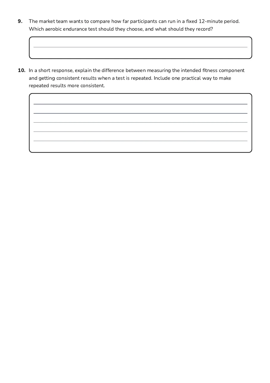 Aerobic Endurance Fitness Tests, page 3 of 3: 9. The market team wants to compare how far participants can run in a fixed 12-minute…