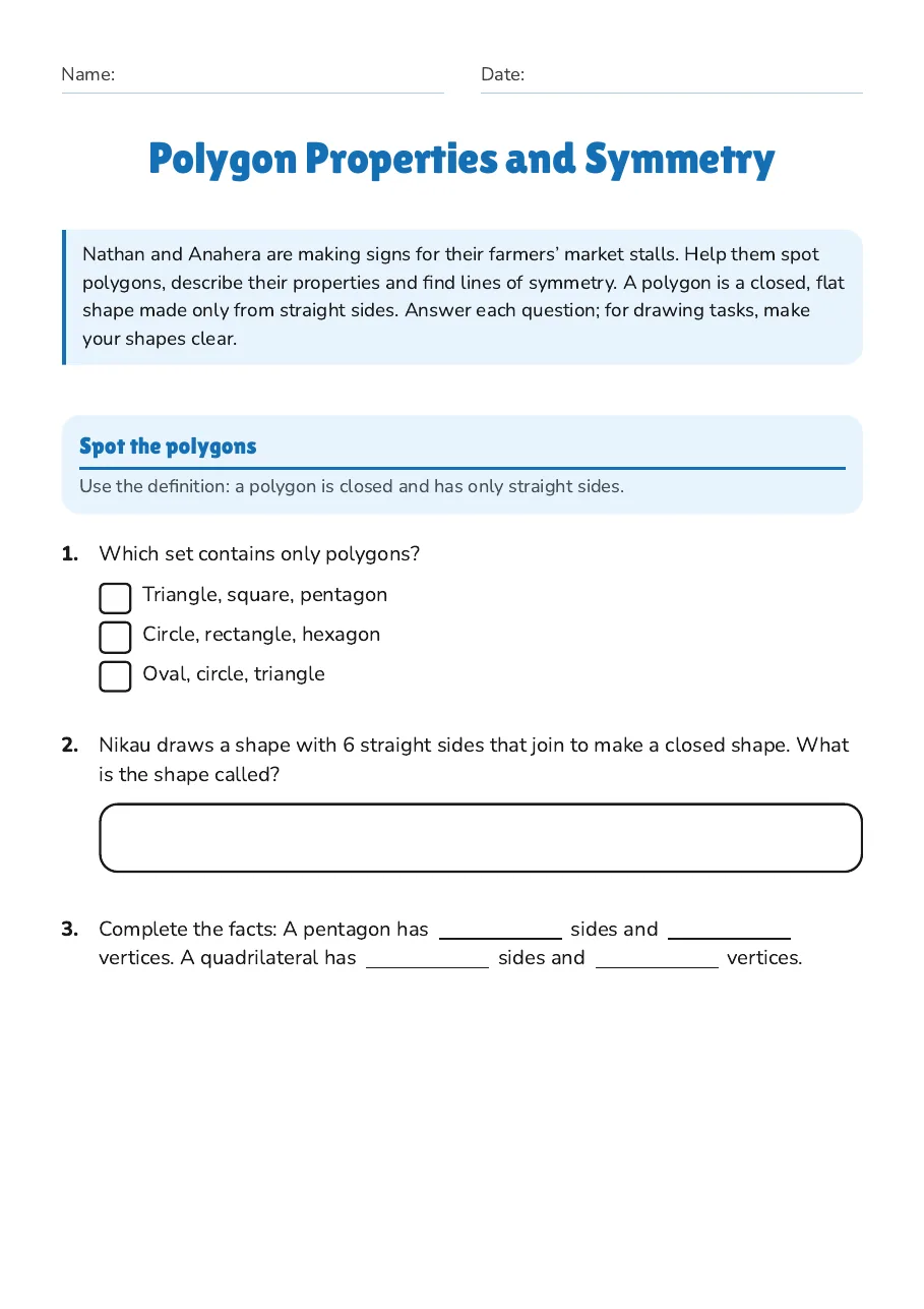 Polygon Properties and Symmetry, page 1 of 4: Spot the polygons