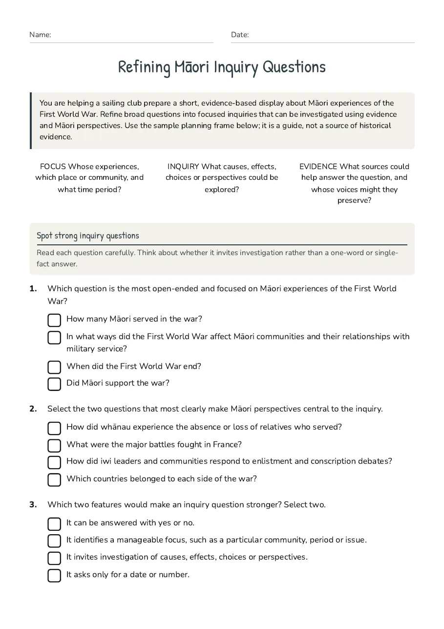 Refining Māori Inquiry Questions, page 1 of 3: Spot strong inquiry questions