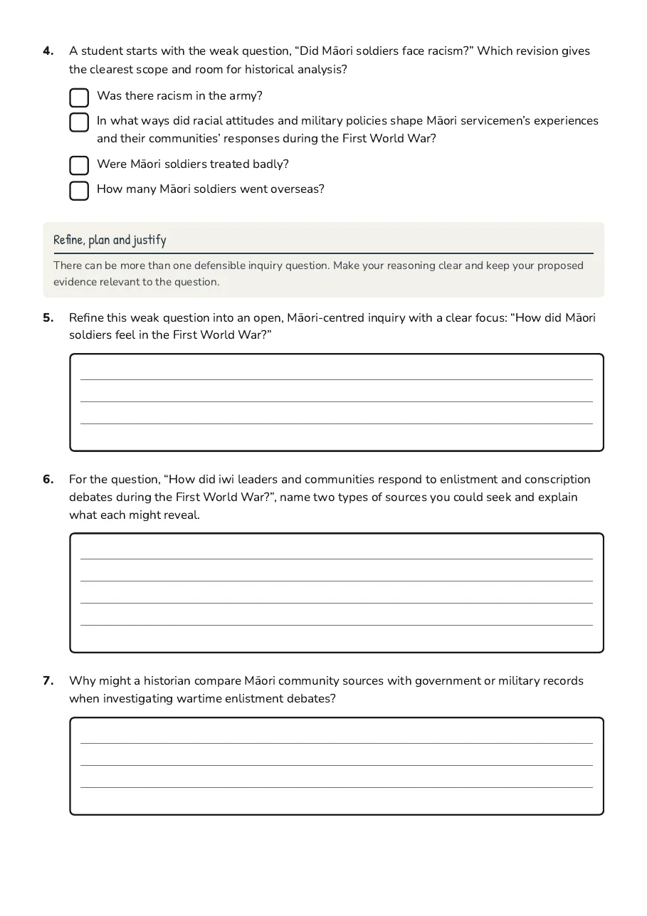 Refining Māori Inquiry Questions, page 2 of 3: Refine, plan and justify