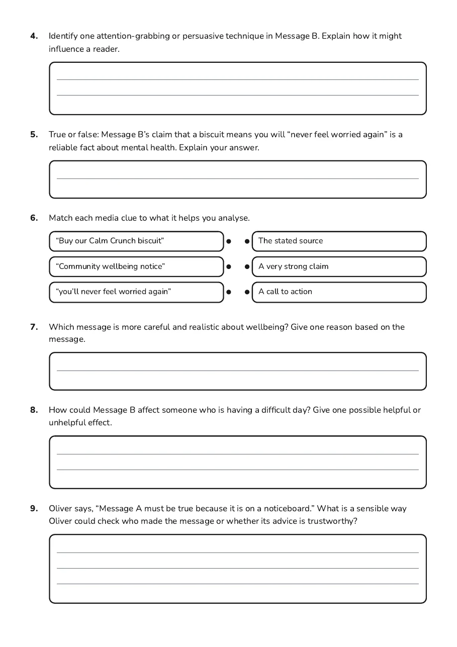 Media Message Analysis, page 2 of 3: 4. Identify one attention-grabbing or persuasive technique in Message B. Explain how it…