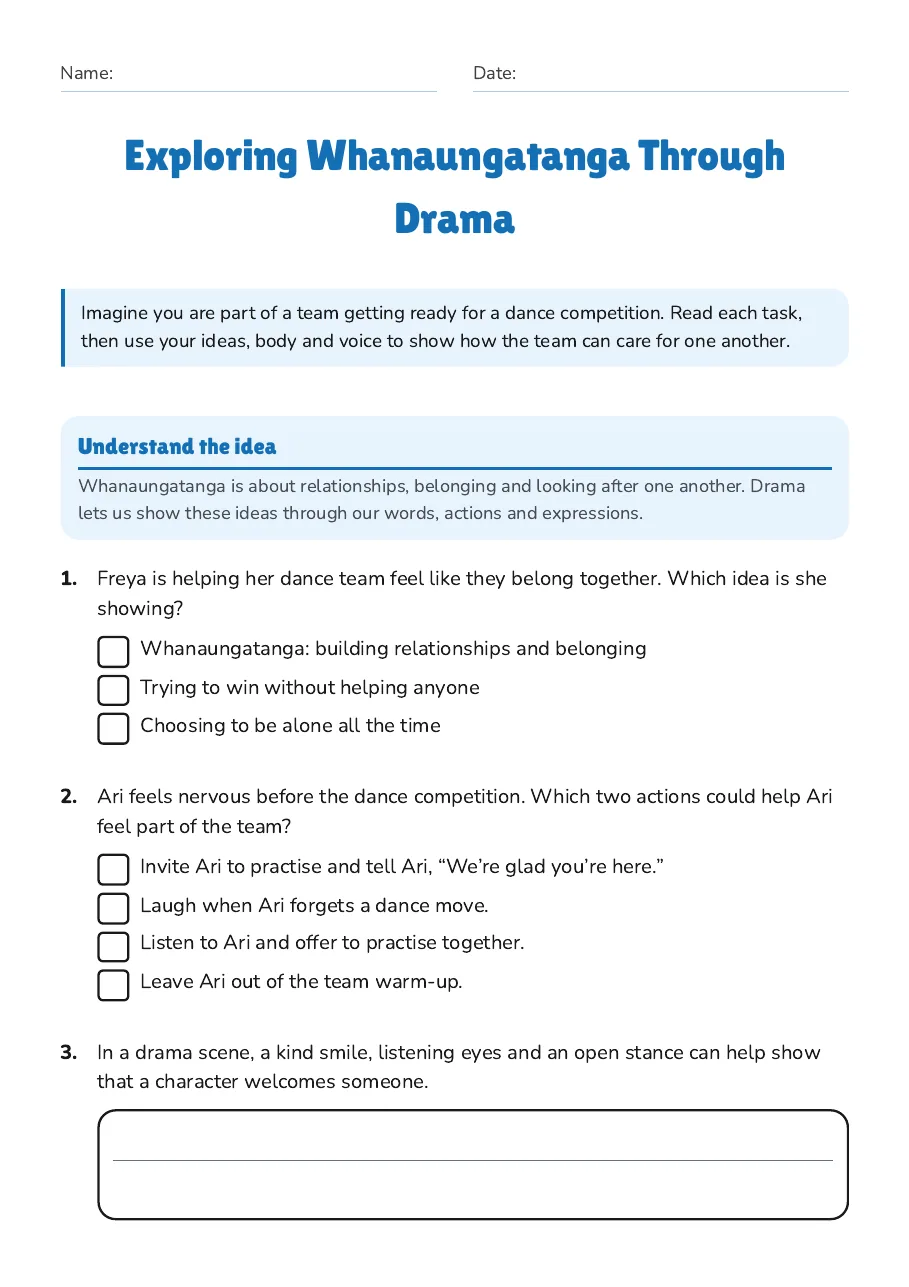 Exploring Whanaungatanga Through Drama, page 1 of 3: Understand the idea
