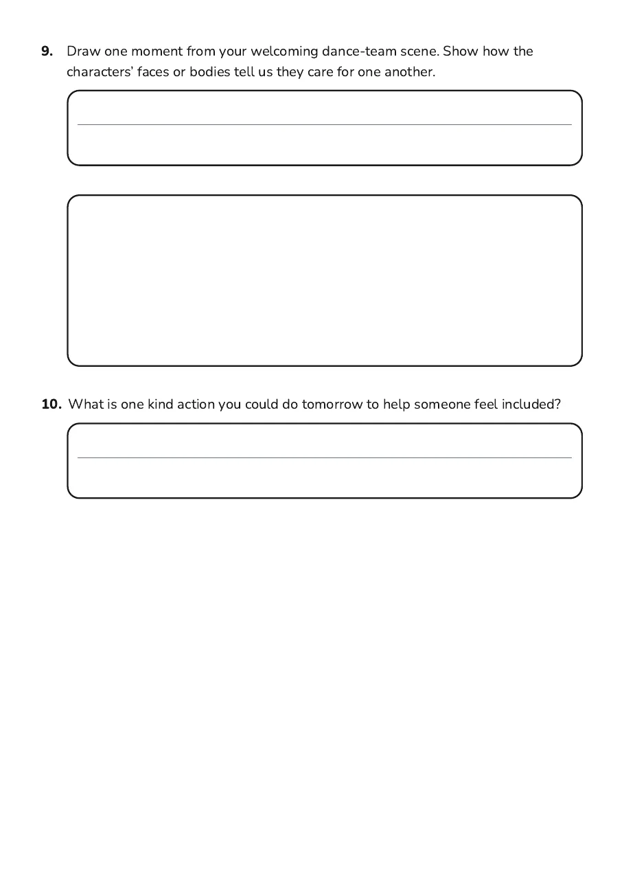 Exploring Whanaungatanga Through Drama, page 3 of 3: 9. Draw one moment from your welcoming dance-team scene. Show how the