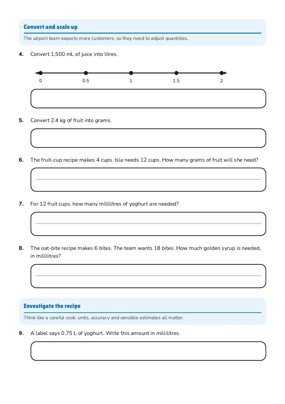 Recipe Measurement Practice, page 2 of 3: Convert and scale up, Investigate the recipe