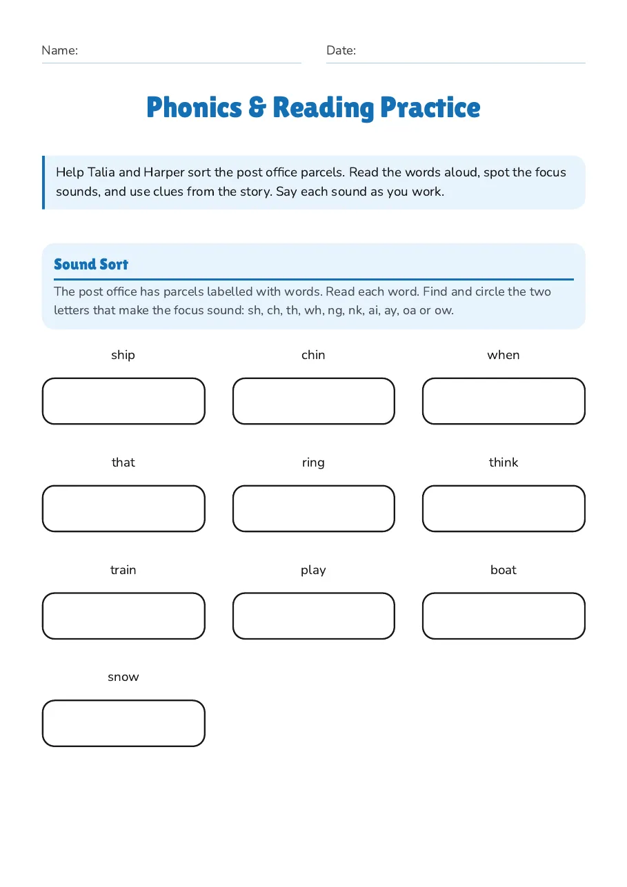 Phonics & Reading Practice, page 1 of 4: Sound Sort