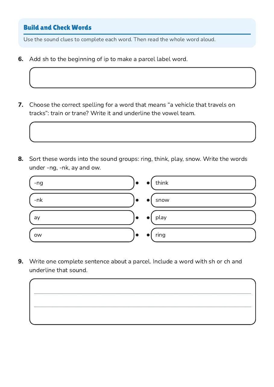 Phonics & Reading Practice, page 3 of 4: Build and Check Words