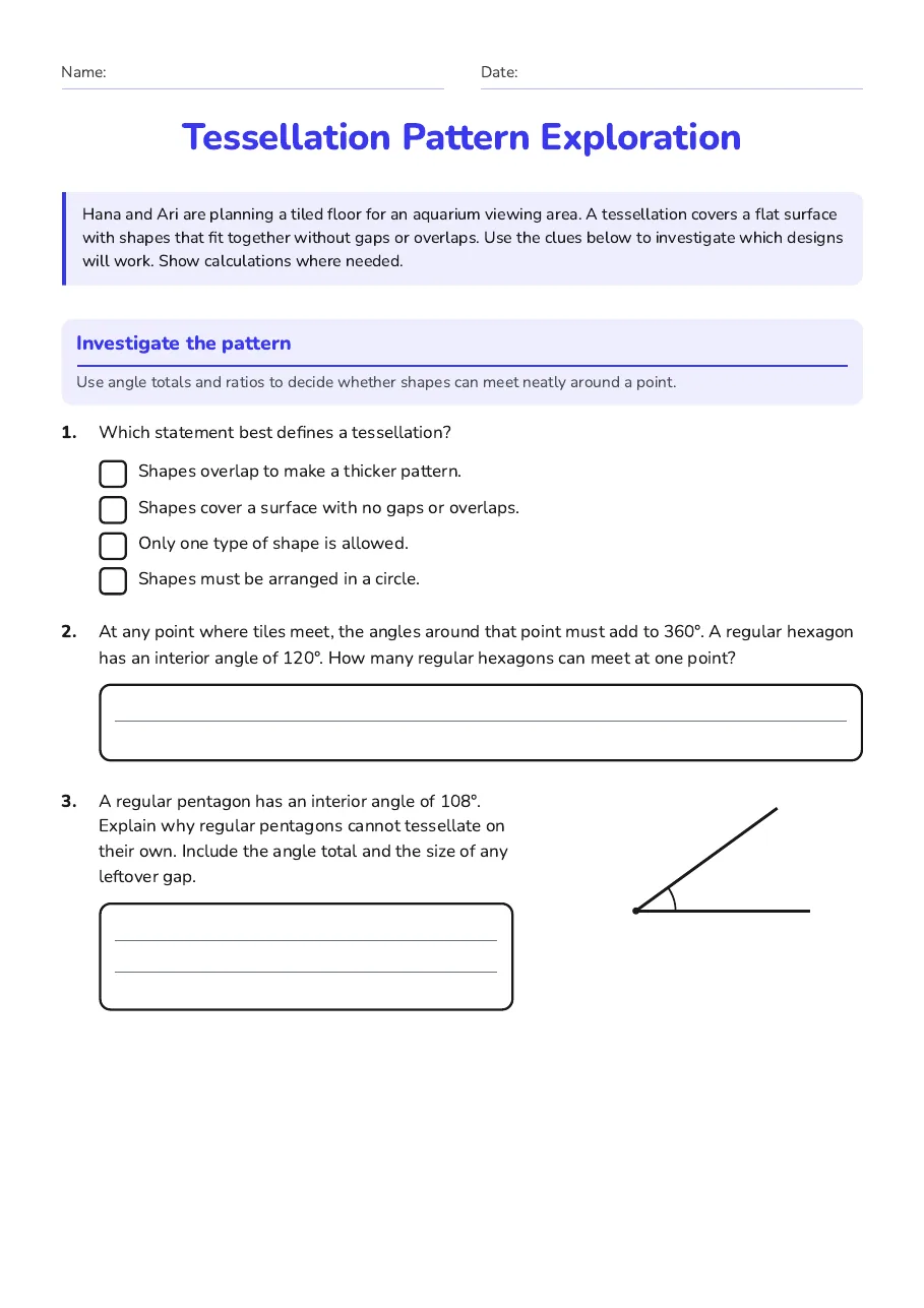 Tessellation Pattern Exploration, page 1 of 3: Investigate the pattern