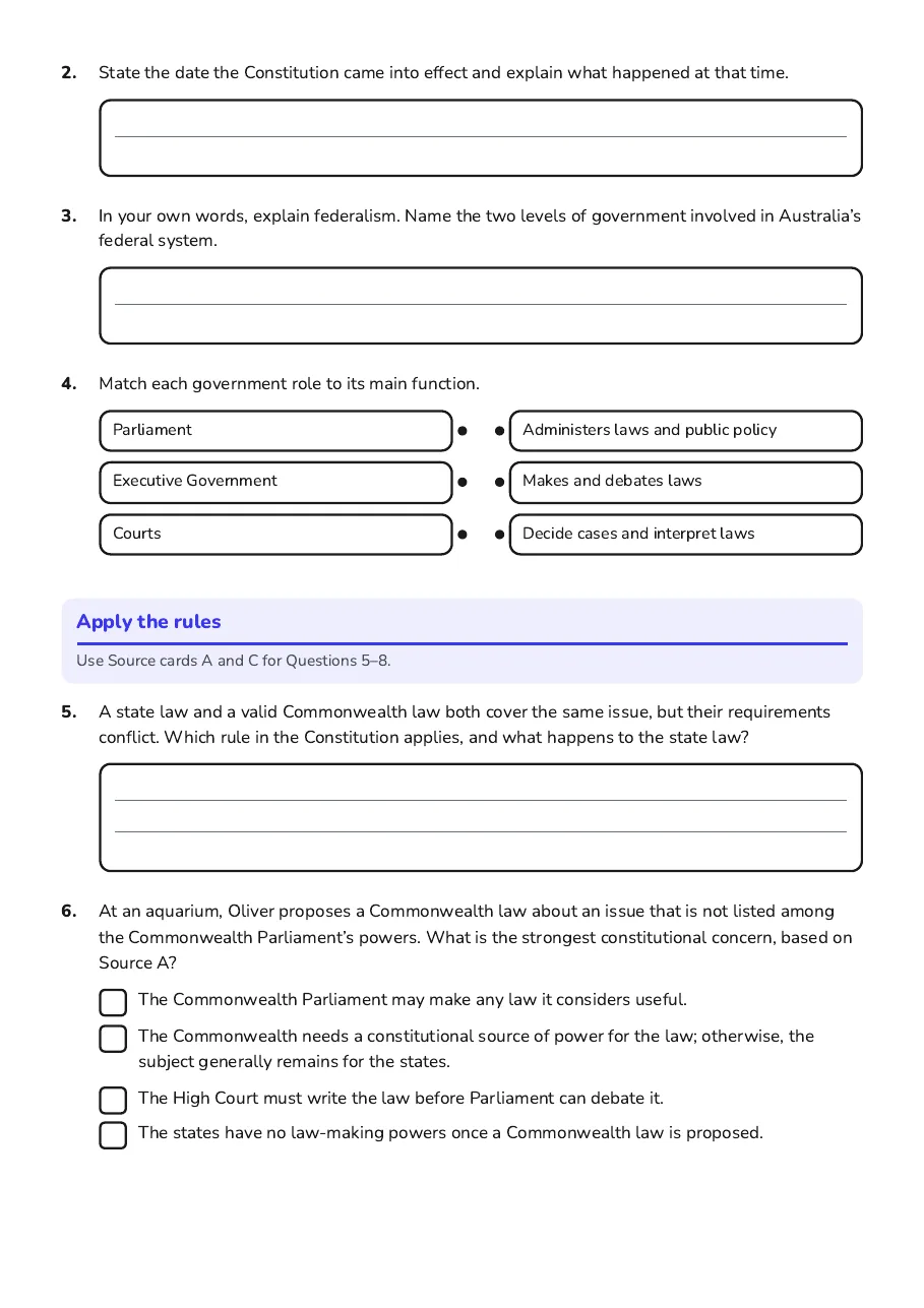 Australian Constitution Fundamentals, page 3 of 4: Apply the rules