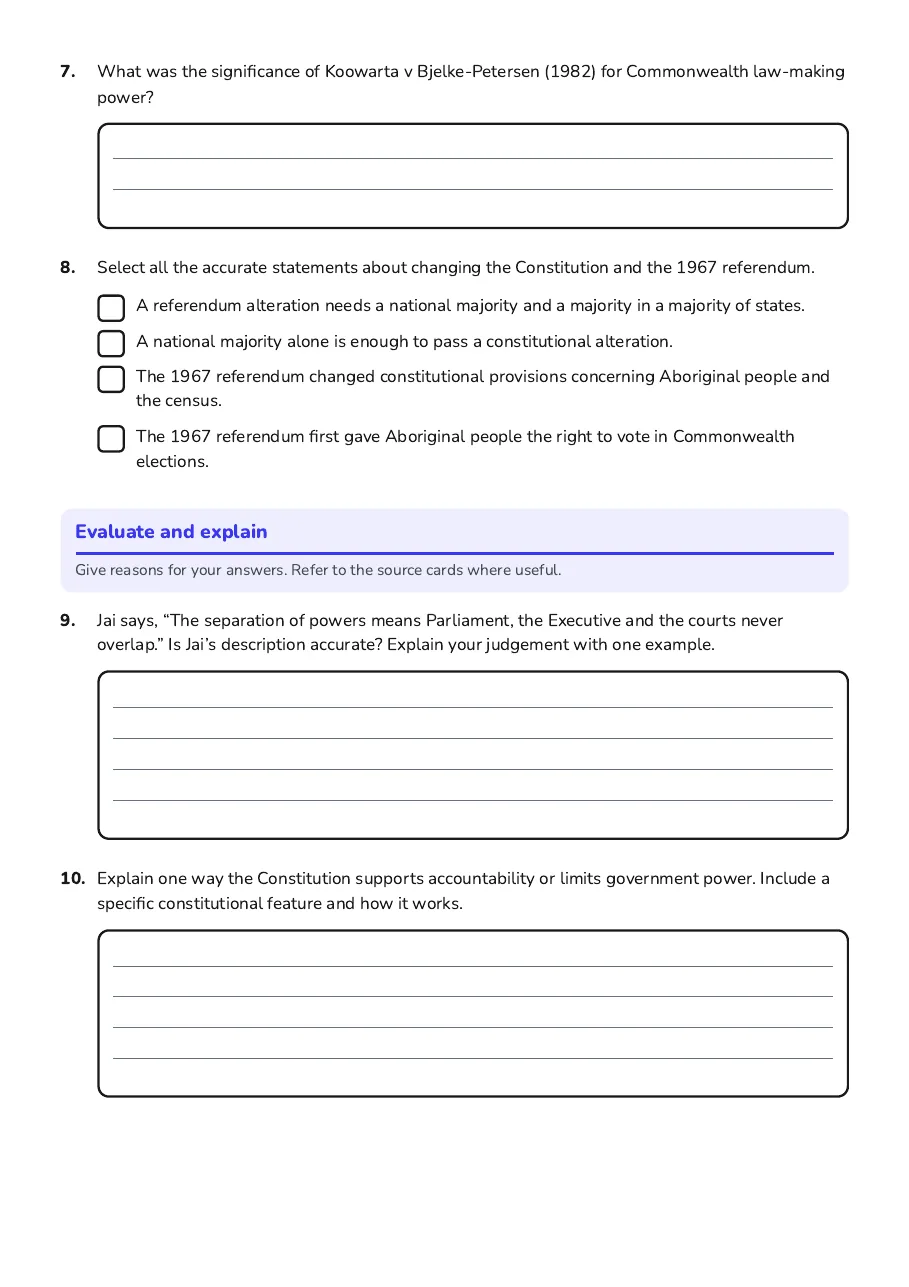 Australian Constitution Fundamentals, page 4 of 4: Evaluate and explain