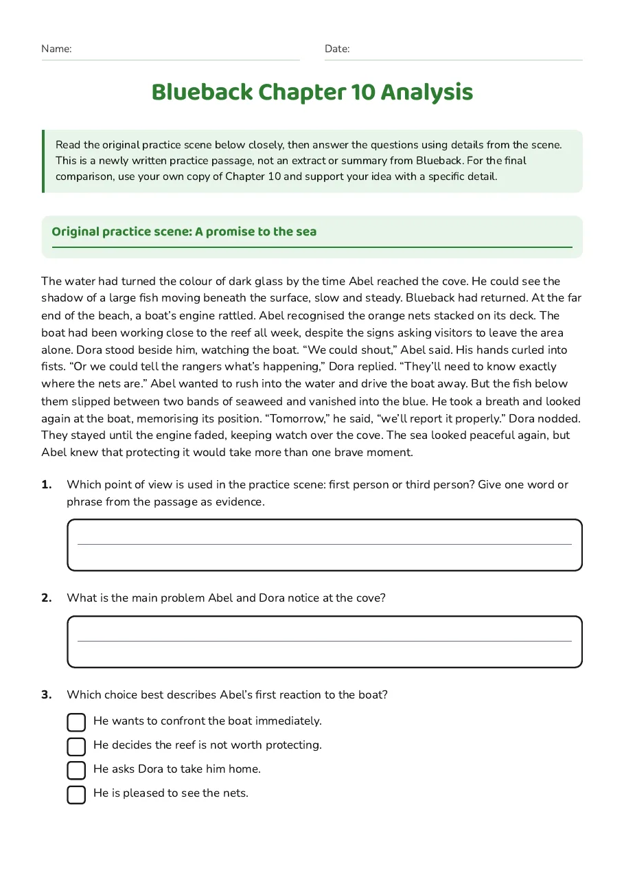 Blueback Chapter 10 Analysis, page 1 of 3: Original practice scene: A promise to the sea